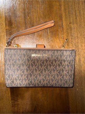 Michael Kors Brown and Tan Logo Wristlet